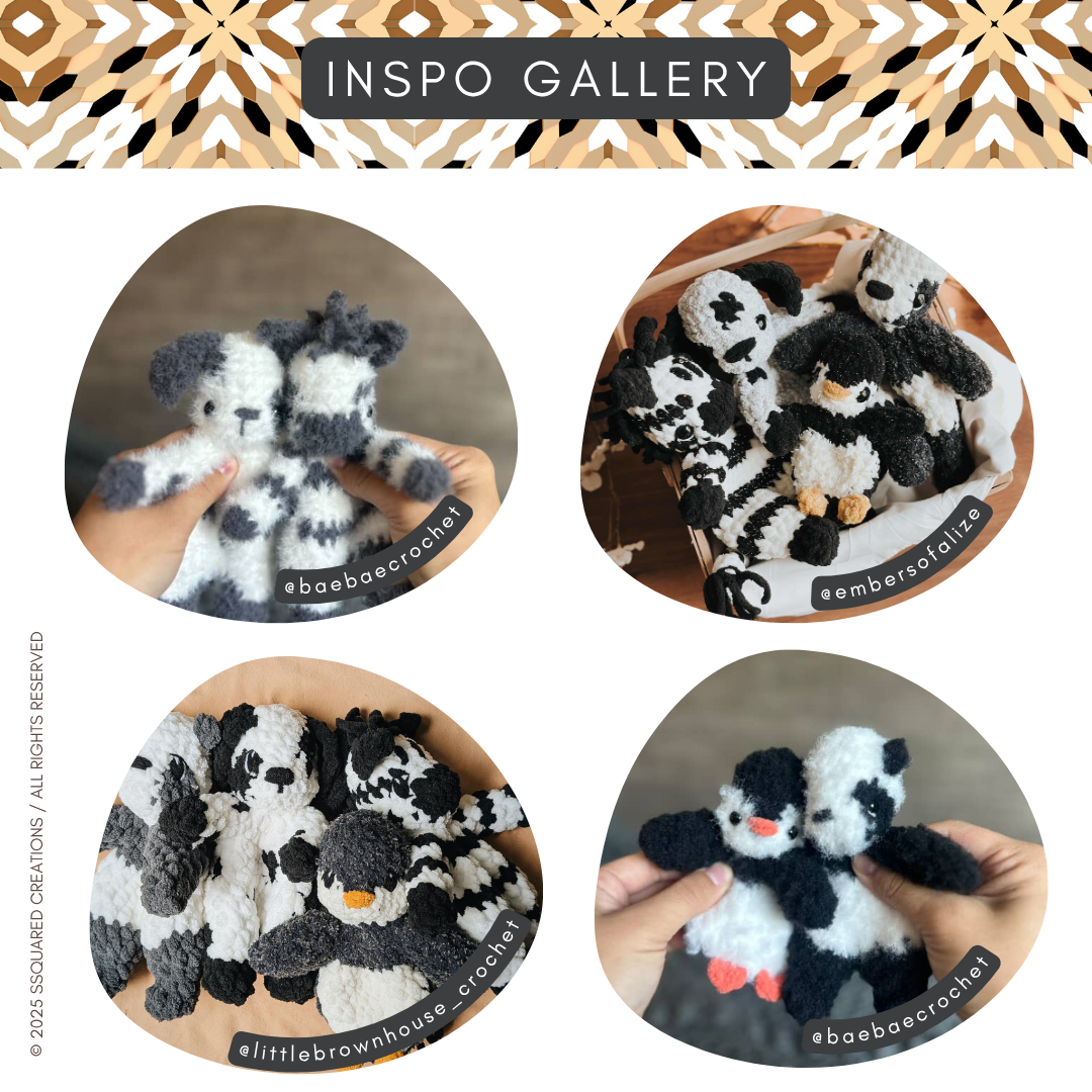 4-in-1 Panda Penguin Zebra Dog Crochet Snuggler Pattern Bundle | No sew / low sew crochet pattern amigurumi