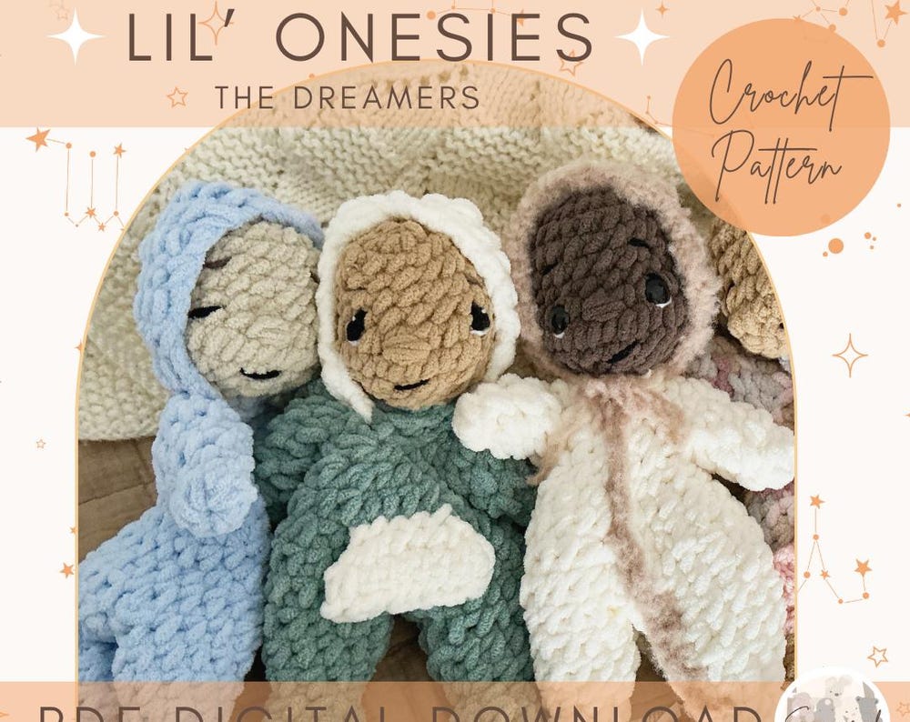 Lil' Onesies Doll Crochet Pattern | No Sew Amigurumi Doll Crochet Pattern | Doll Crocheted Plush Yarn for Intermediate Crocheters