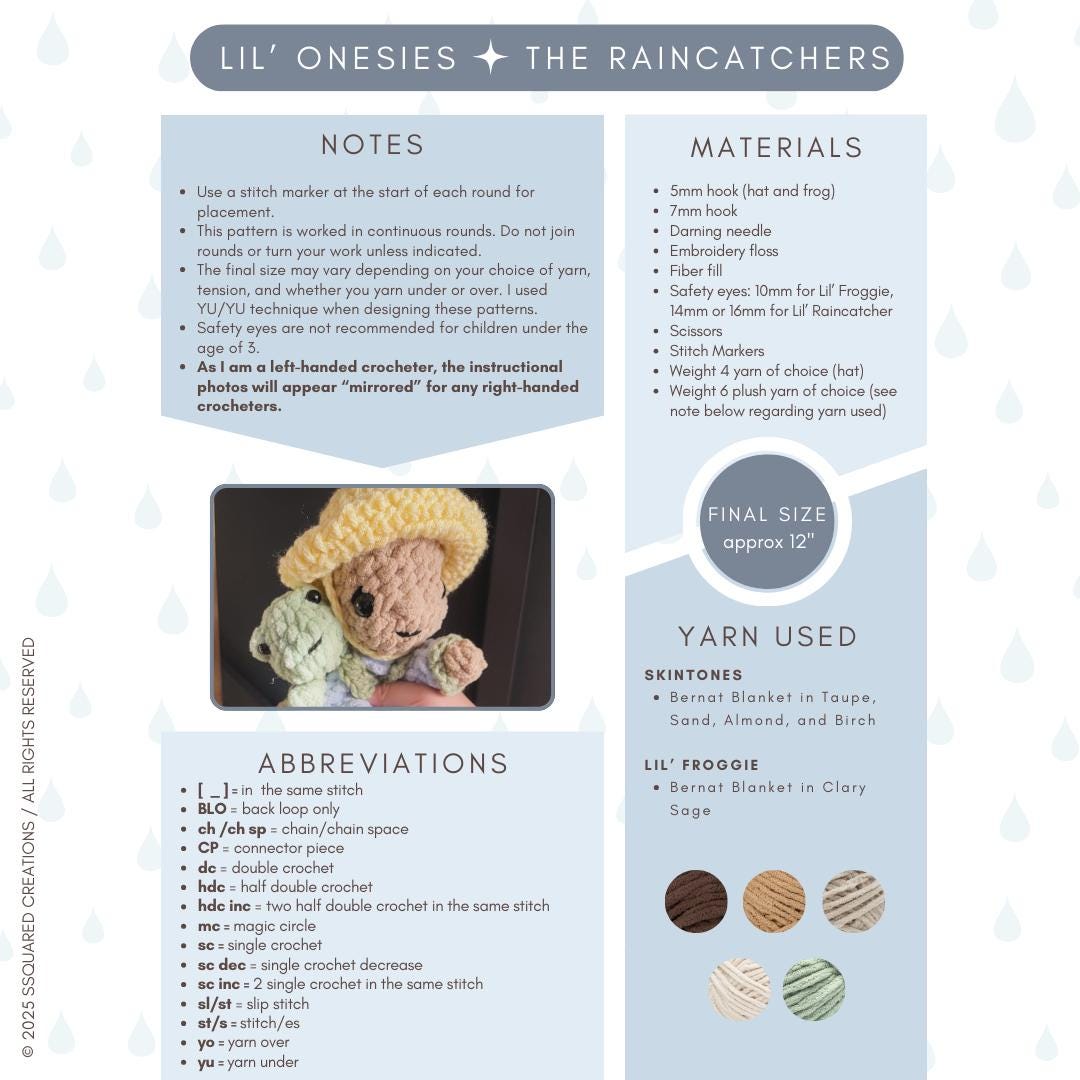Lil' Raincatchers Doll Crochet Pattern | No Sew Amigurumi Doll Crochet Pattern | Doll Crocheted Plush Yarn for Intermediate Crocheters