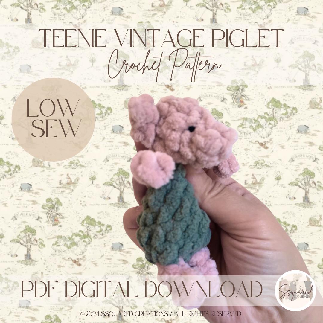 Teenie Vintage Piglet Pig Crocheted Snuggler Pattern | Amigurumi Low Sew Crochet Pattern | Crochet Pattern Piglet