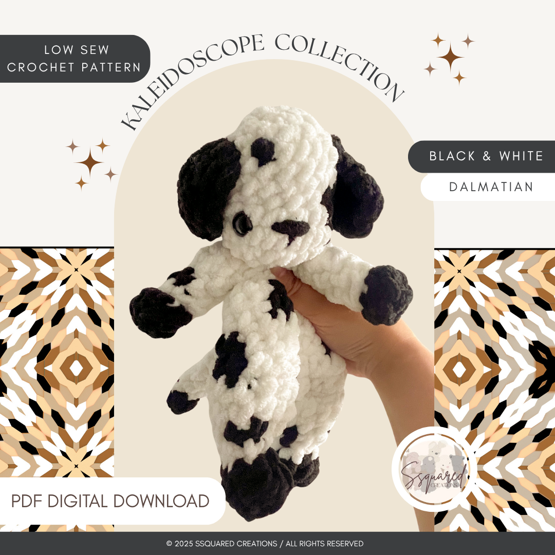 Dalmatian Dog Crochet Pattern PDF Low Sew - Kaleidoscope Collection: Black & White