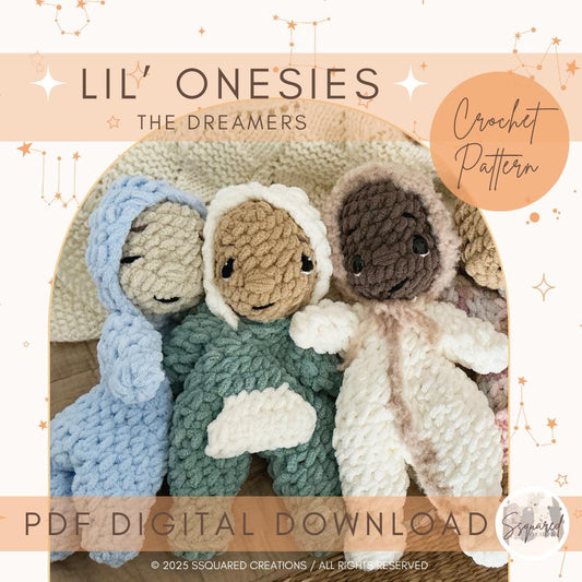 Lil' Onesies Doll Crochet Pattern | No Sew Amigurumi Doll Crochet Pattern | Doll Crocheted Plush Yarn for Intermediate Crocheters