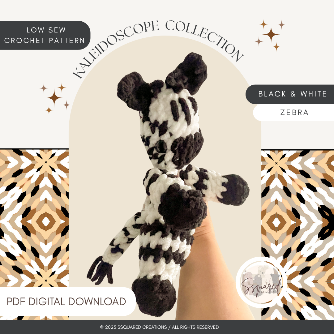 Zebra Crochet Pattern PDF Low Sew - Kaleidoscope Collection: Black & White