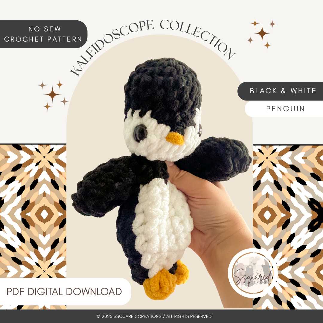 Penguin Crochet Pattern PDF No Sew - Kaleidoscope Collection: Black & White