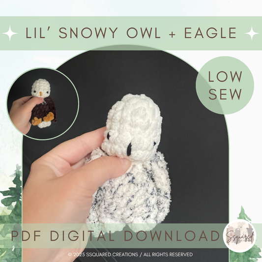 Lil' Snowy Owl + Lil' Eagle - Crochet Plushie Pattern | No Sew Crochet Amigurumi