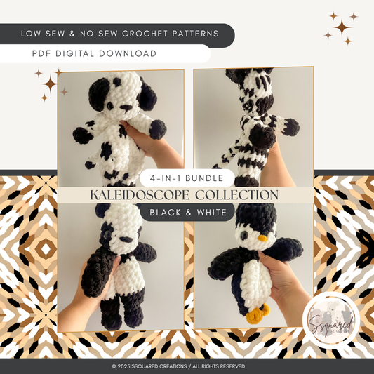 4-in-1 Panda Penguin Zebra Dog Crochet Snuggler Pattern Bundle | No sew / low sew crochet pattern amigurumi