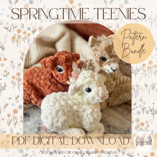 Springtime Teenies - Calf Crochet Pattern | Lamb Crochet Pattern | Llama Crochet Pattern | Crochet Farm Animals Amigurumi Pattern Plush