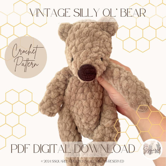 Vintage Bear Crochet Pattern | Amigurumi Bear Crochet Pattern Snuggler Style with Sewing Pattern for Crocheter