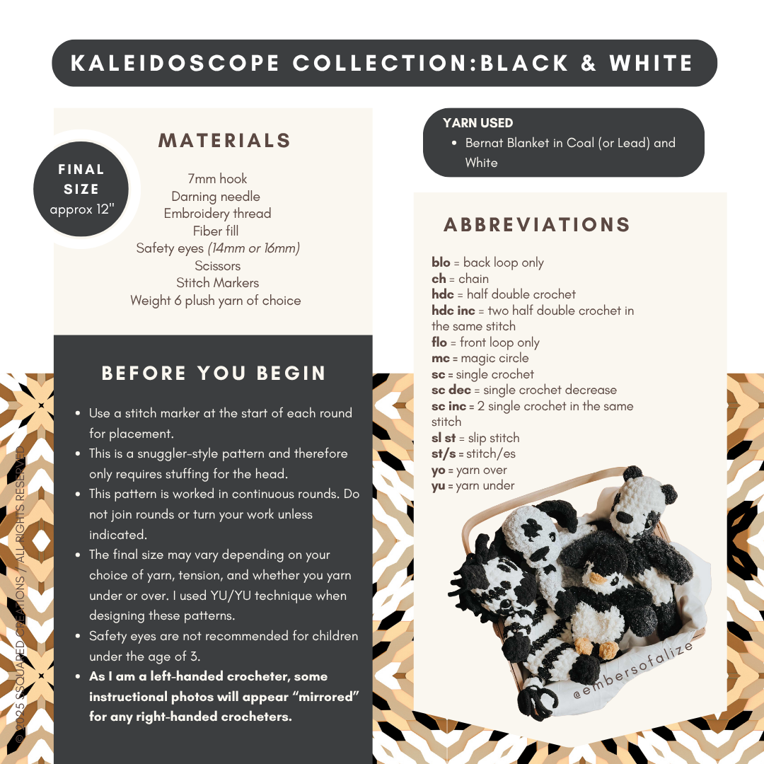 Dalmatian Dog Crochet Pattern PDF Low Sew - Kaleidoscope Collection: Black & White