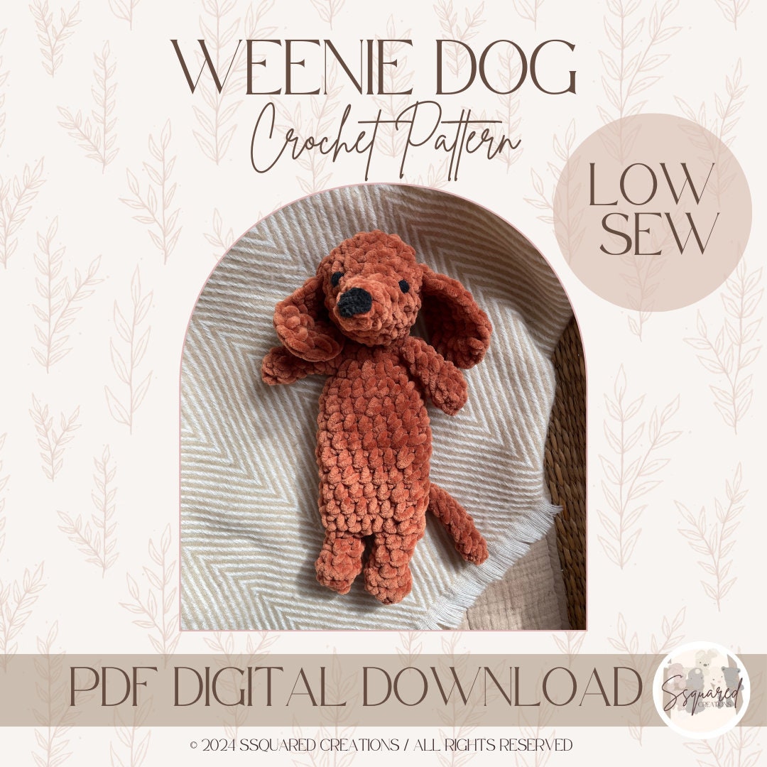 Weiner Dog Crochet Pattern | Low Sew Amigurumi Dog Crochet Pattern | Small Dog Crocheted Plush Yarn for Intermediate Beginners