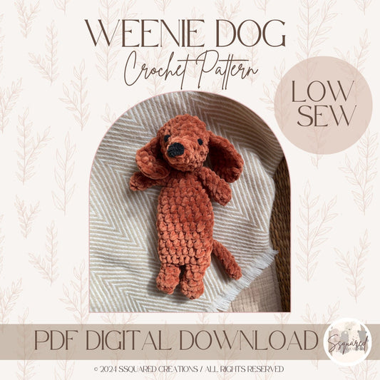 Weiner Dog Crochet Pattern | Low Sew Amigurumi Dog Crochet Pattern | Small Dog Crocheted Plush Yarn for Intermediate Beginners