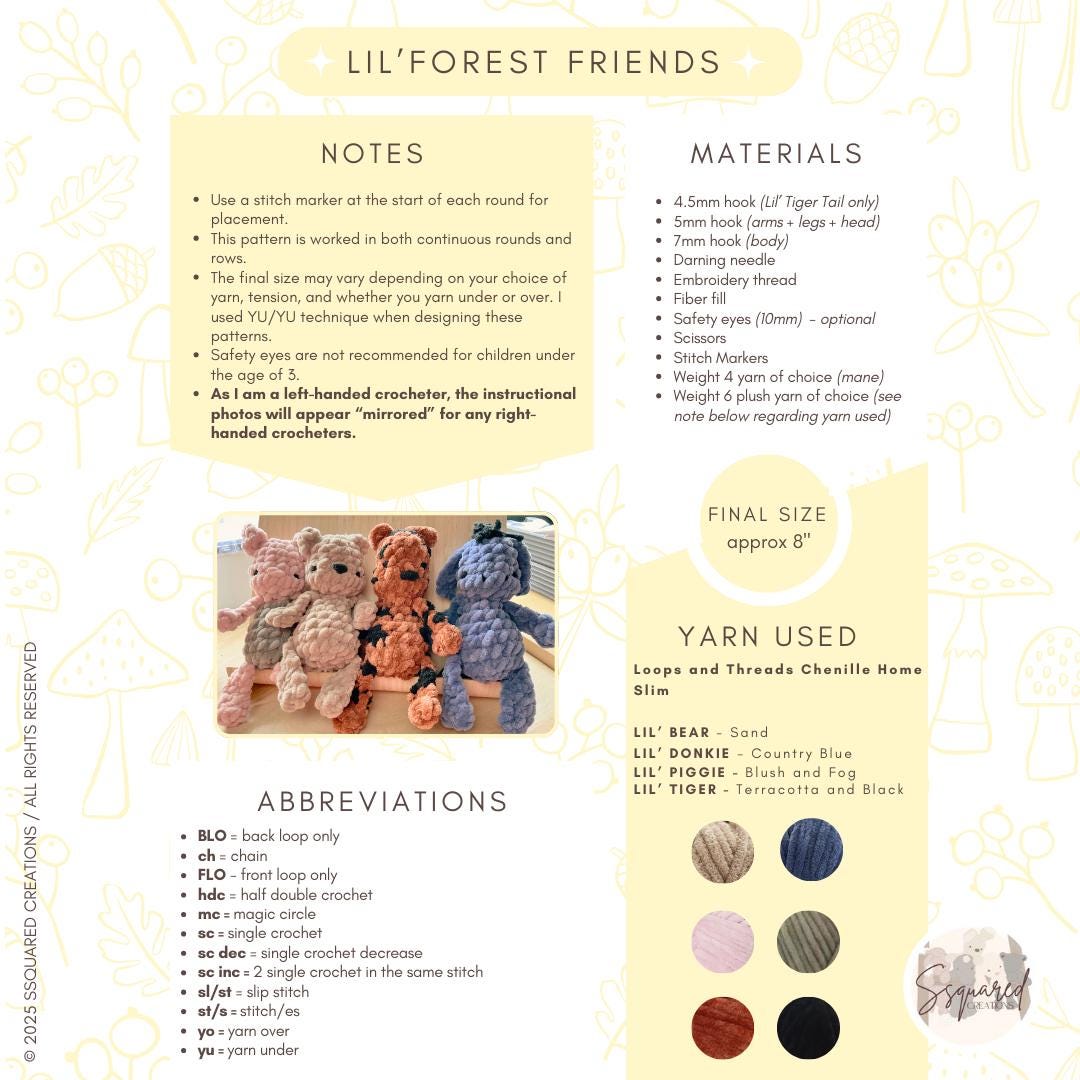 Lil' Forest Friends - Crochet Plushie Pattern Bundle | No sew crochet amigurumi
