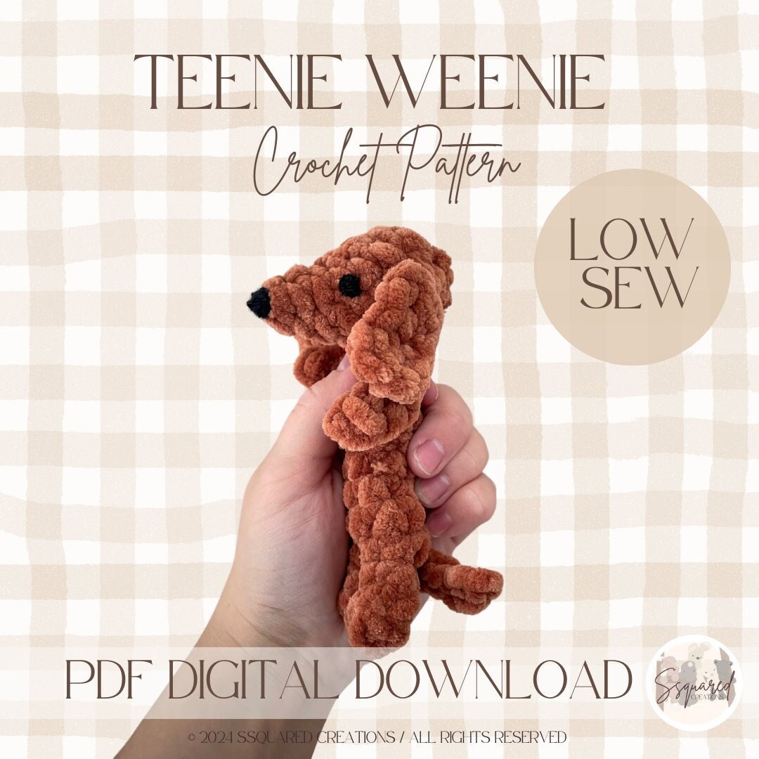 Weiner Dog Crochet Pattern | Low Sew Amigurumi Dog Crochet Pattern for Intermediate Beginners | Small Dog Plush Yarn Crochet Pattern