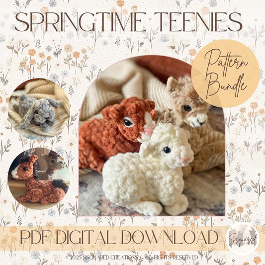 Springtime Teenies - Pattern Bundle with Calf Llama Lamb Horse and Bunny - 5 in 1 pattern bundle 2 modifications | amigurumi crochet pattern