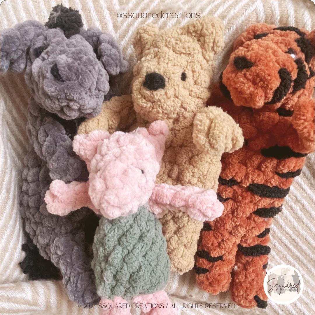 Teenie Vintage Winnie Bear Crochet Snuggler Pattern | Bear Crochet Pattern Small Amigurumi Low Sew Crocheted