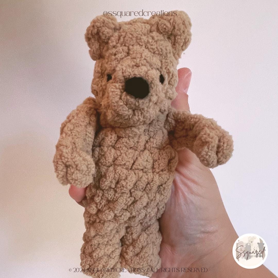 Teenie Vintage Winnie Bear Crochet Snuggler Pattern | Bear Crochet Pattern Small Amigurumi Low Sew Crocheted